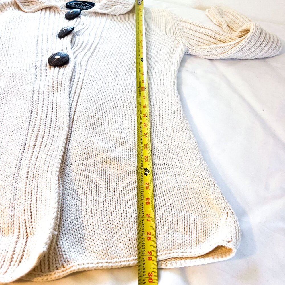 VINTAGE Rey Wear Hand Knit Cardigan100% Cotton Bolivia Chunky Knit Sweater L - Picture 7 of 8